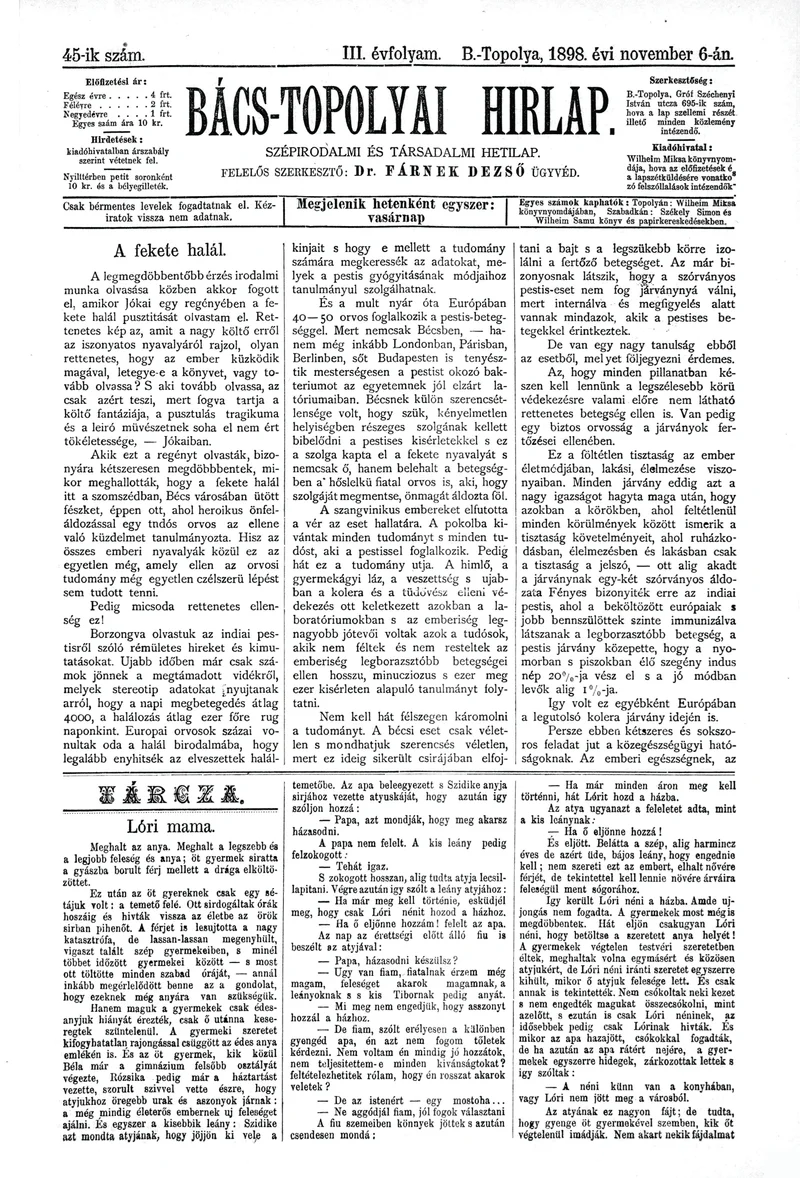Bács-Topolyai Hirlap, 3. évf. 1898. november 6. 45. sz.