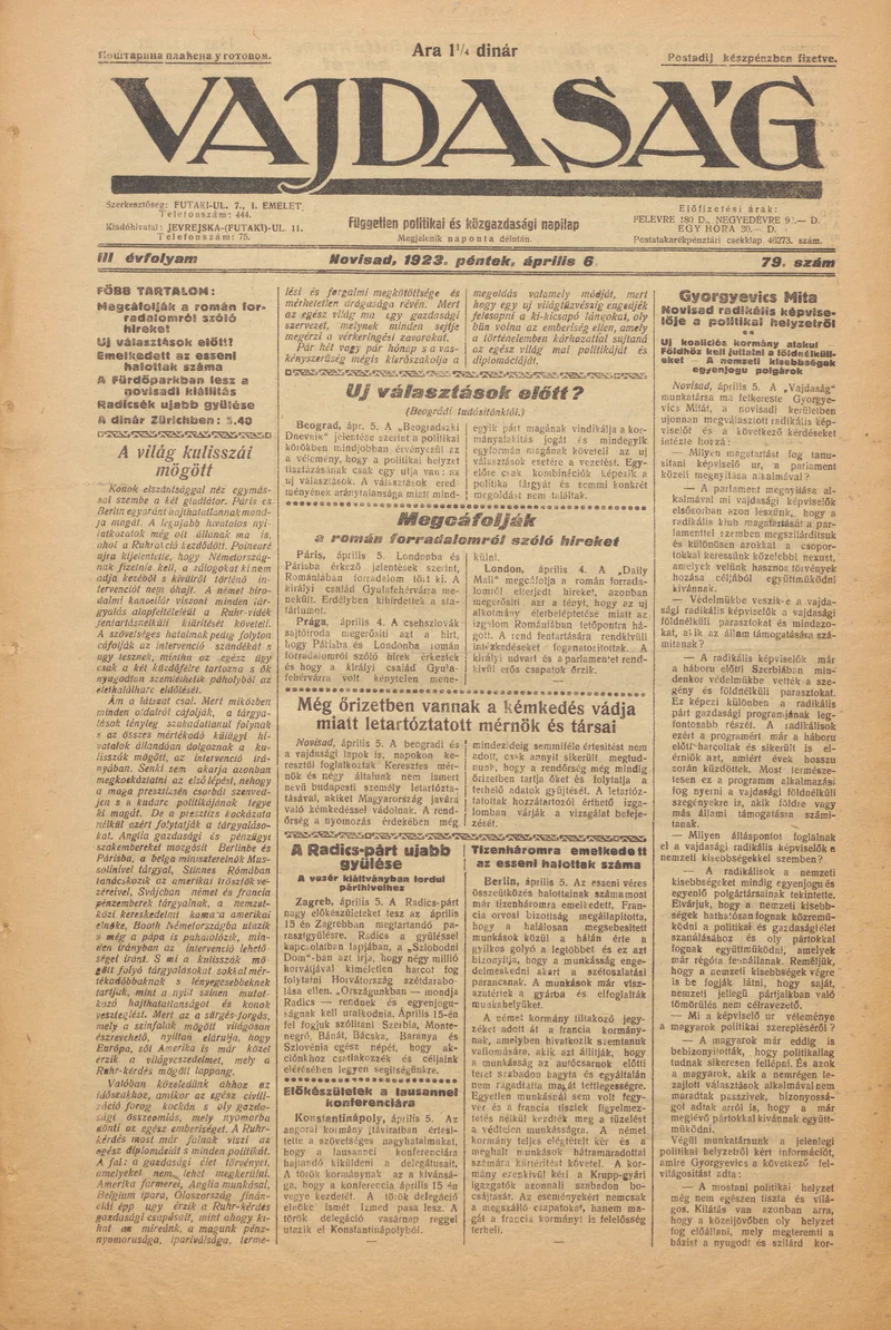 Vajdaság, 3. évf. 1923. április 6. 79. sz.