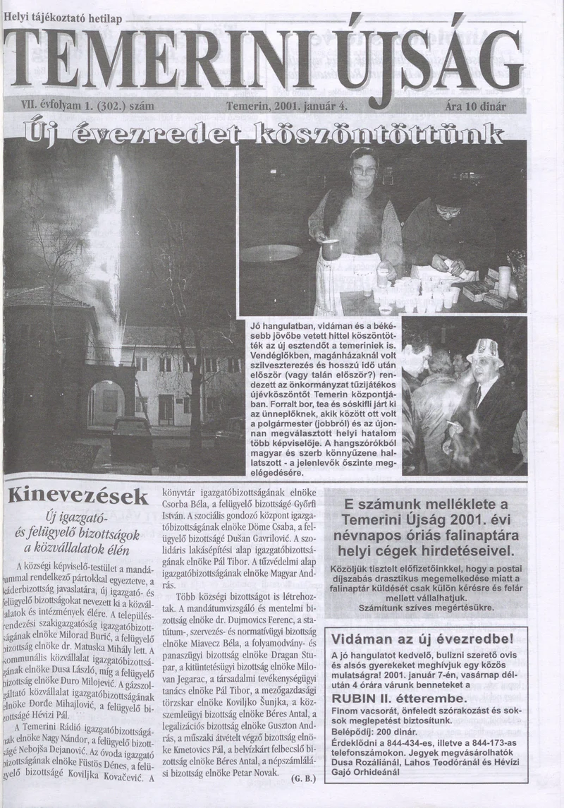 Temerini Újság, 7. évf. 2001. január 4. 1. sz.