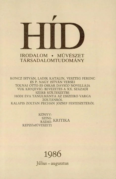 Híd, 50. évf. 1986. július – augusztus. 7–8. sz. 861–996. oldal