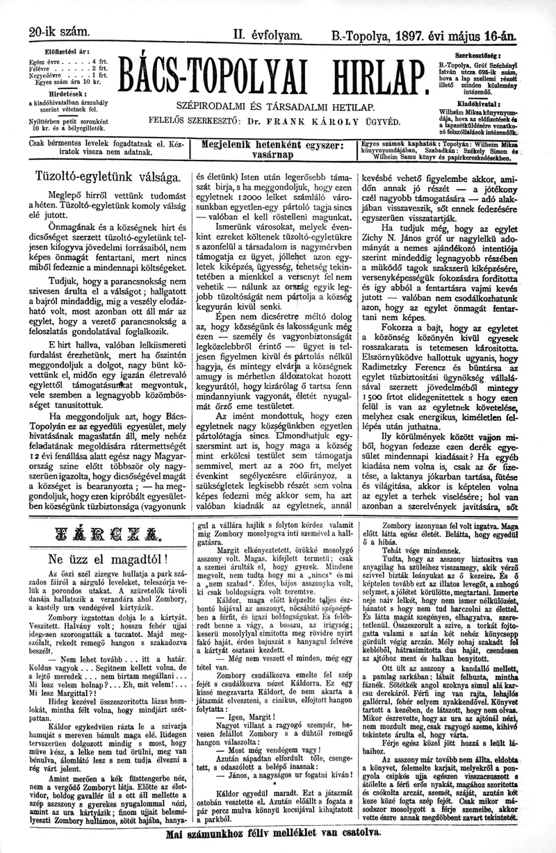 Bács-Topolyai Hirlap, 2. évf. 1897. május 16. 20. sz.