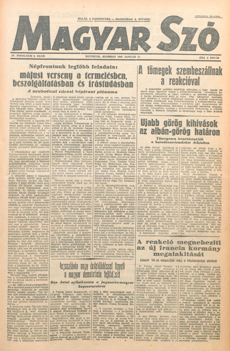 Magyar Szó, 4. évf. 1947. január 11. 9. sz. 1–6. oldal