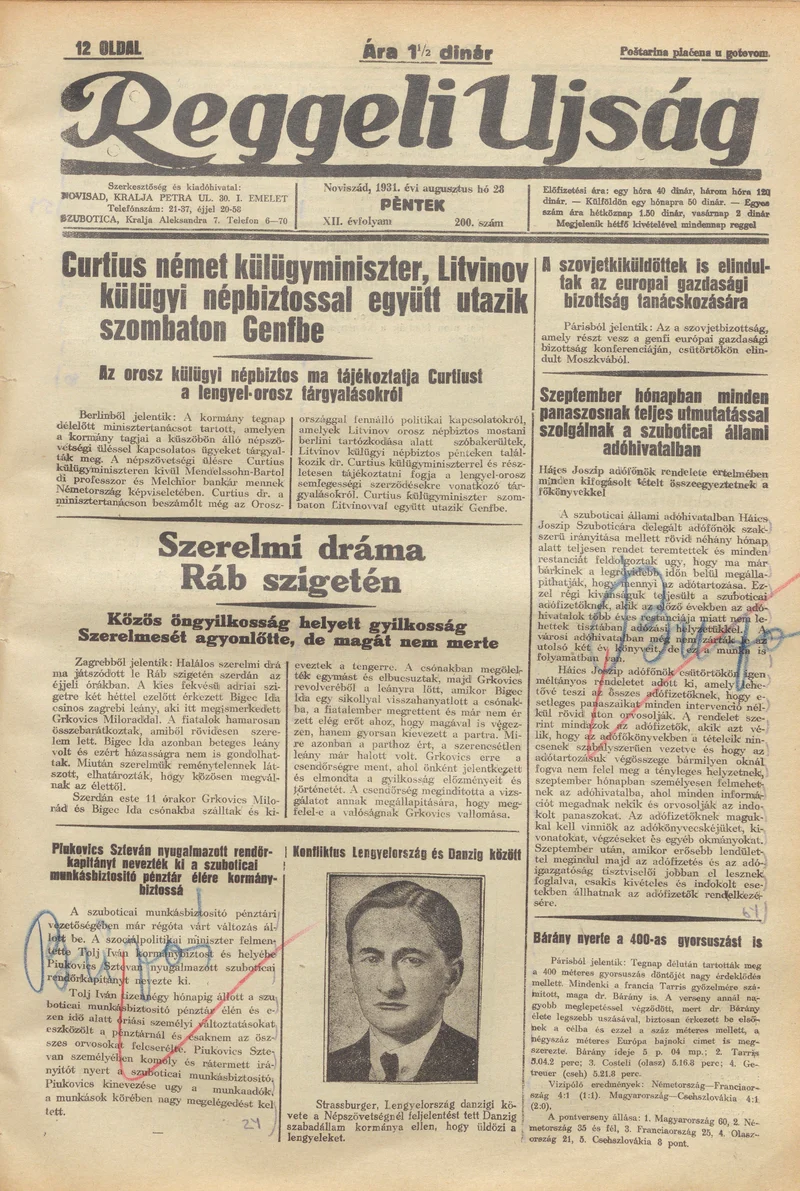 Reggeli Újság, 12. évf. 1931. augusztus 28. 200. sz.