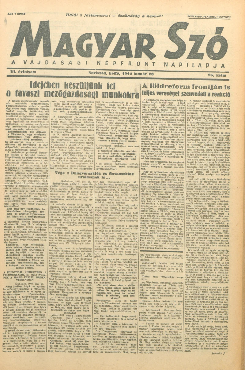 Magyar Szó, 3. évf. 1946. január 28. 23. sz. 1–4. oldal