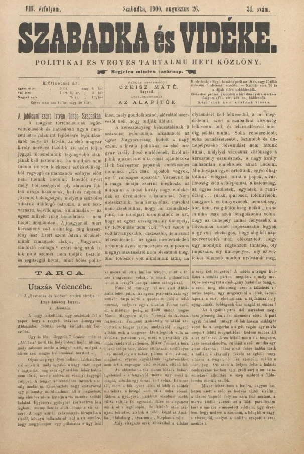 Szabadka és vidéke II, 8. évf. 1900. augusztus 26. 34. sz.