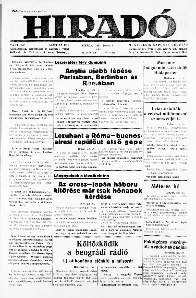 Híradó, 63. évf. 1934. január 31. 25. sz.