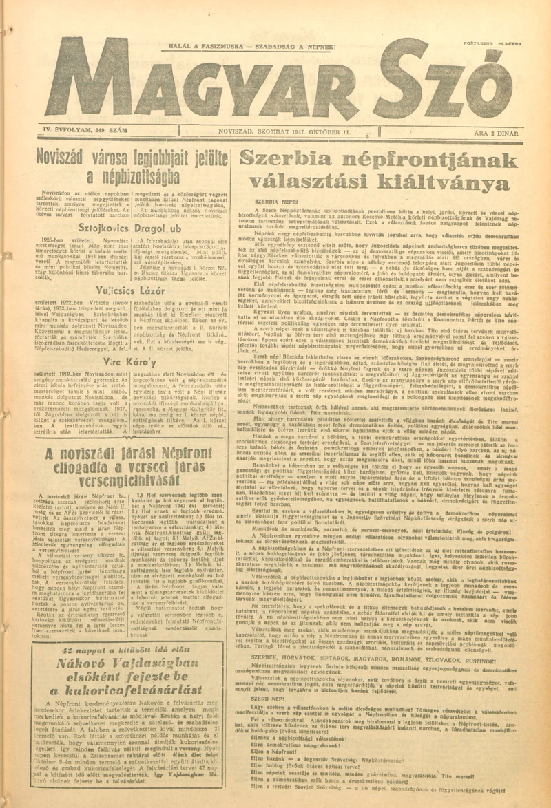 Magyar Szó, 4. évf. 1947. október 11. 249. sz. 1–4. oldal