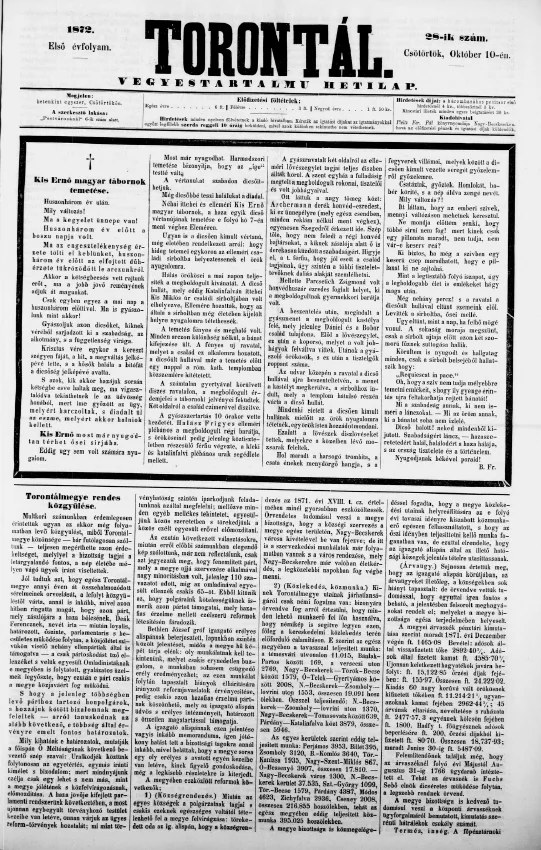 Torontál, 1. évf. 1872. október 10. 28. sz.