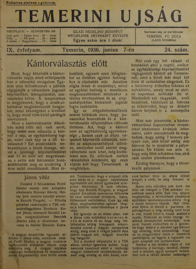 Temerini Újság 1928-1944, 9. évf. 1936. június 7. 24. sz.