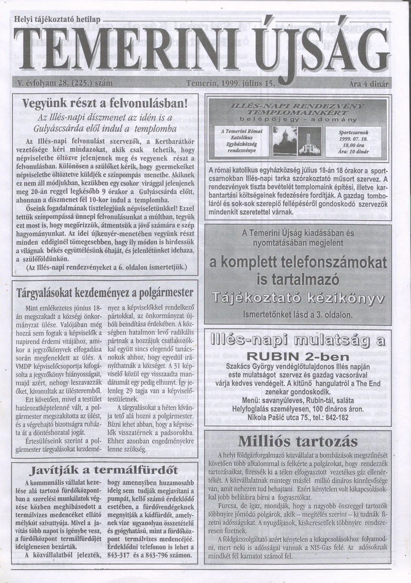 Temerini Újság, 5. évf. 1999. július 15. 28. sz.