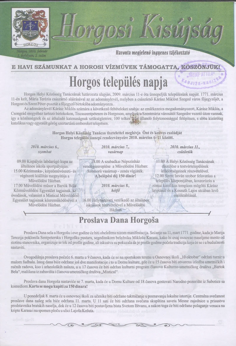 Horgosi Kisújság, 5. évf. 2010. február. 2. sz.