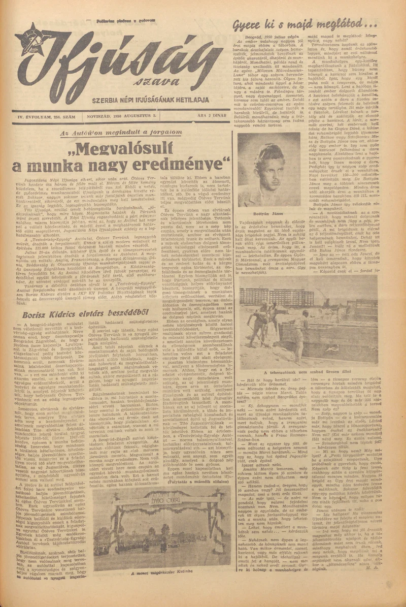 Ifjúság Szava, 6. évf. 1950. augusztus 5. 256. sz.