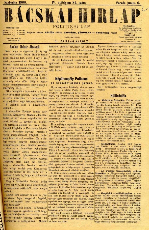 Bácskai Hirlap, 4. évf. 1900. június 6. 84. sz.