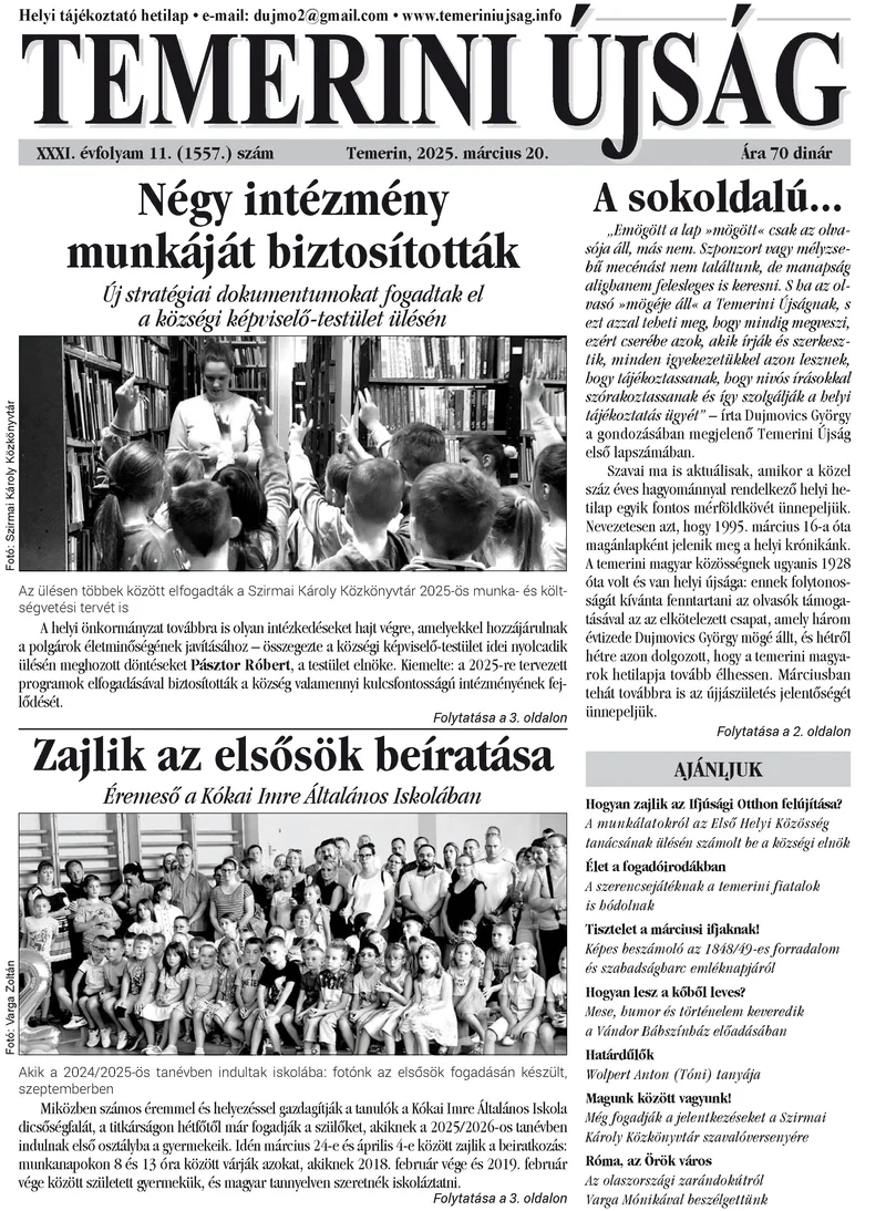 Temerini Újság, 31. évf. 2025. március 20. 11. sz.