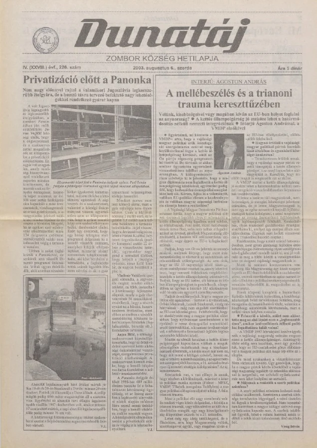 Dunatáj, 5. évf. 2003. augusztus 6. 226. sz.