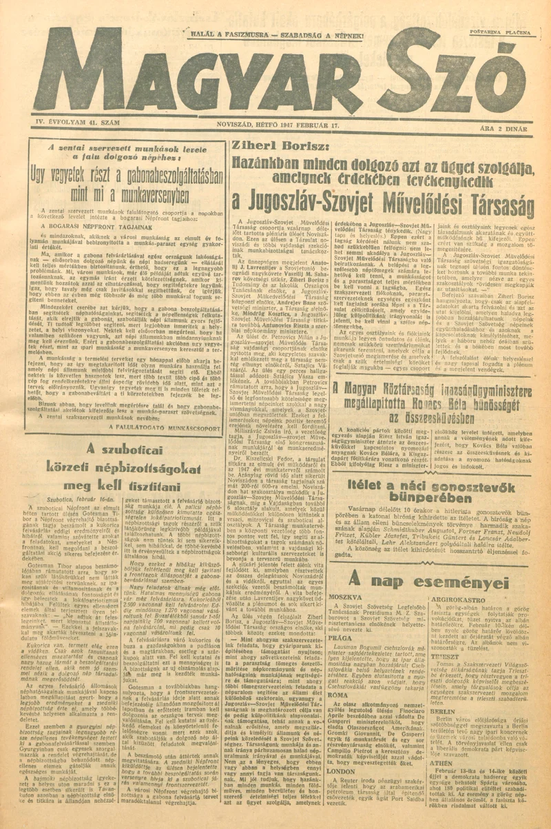 Magyar Szó, 4. évf. 1947. február 17. 41. sz. 1–4. oldal