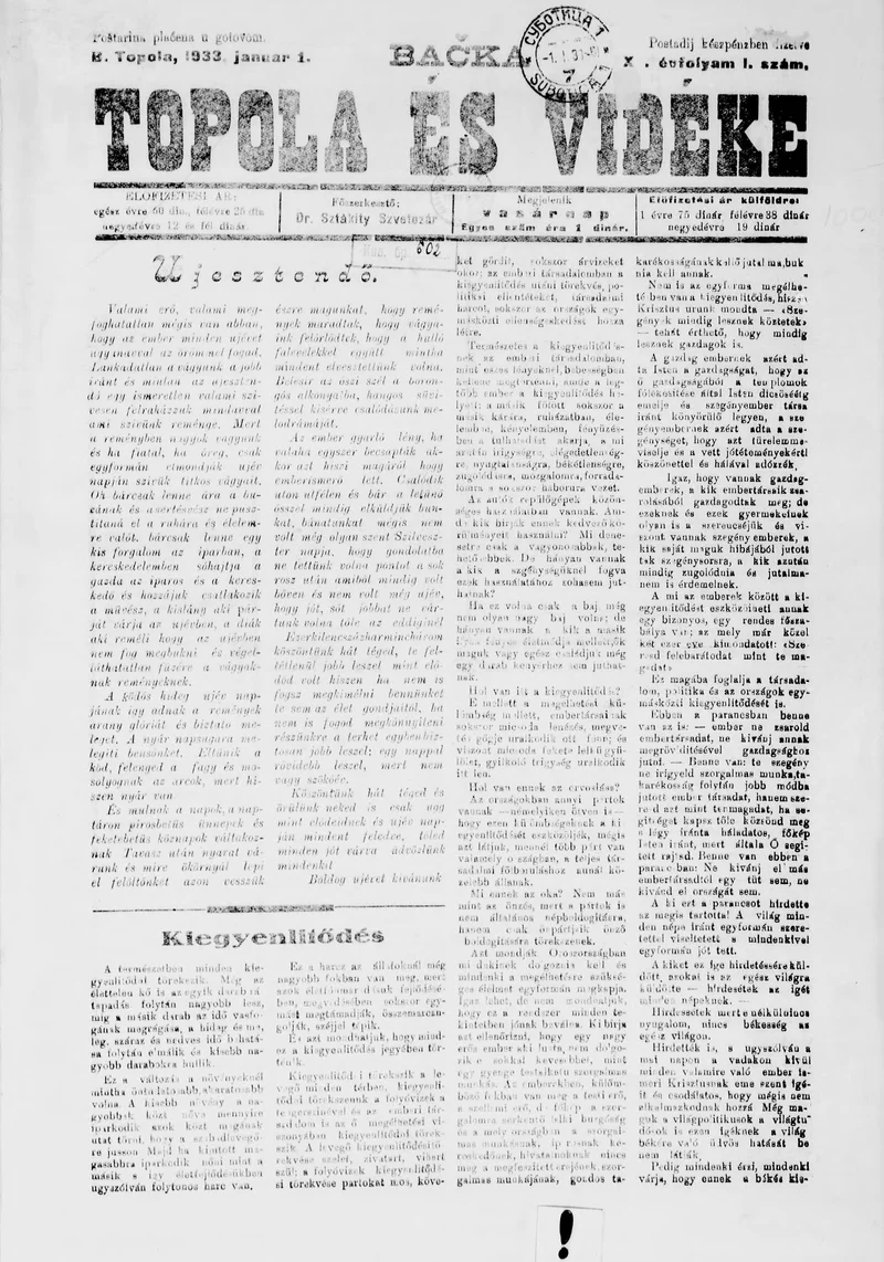 Bačka Topola és Vidéke, 10. évf. 1933. január 1. 10. sz.