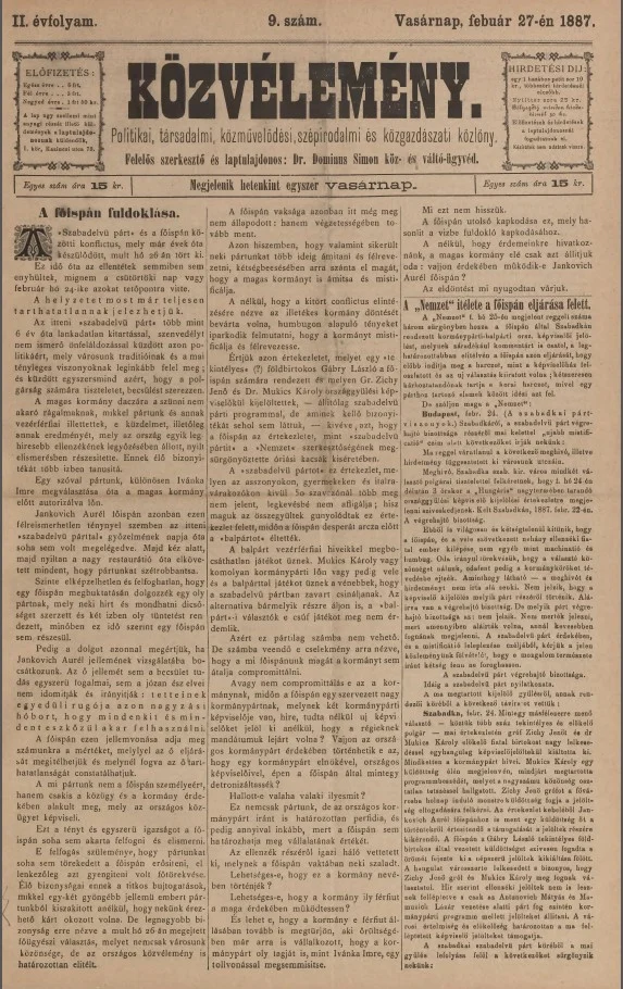 Közvélemény, 2. évf. 1887. február 27. 9. sz.