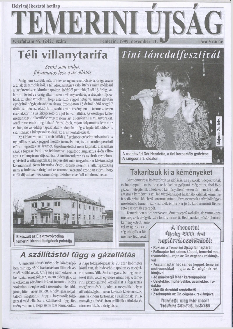 Temerini Újság, 5. évf. 1999. november 11. 45. sz.