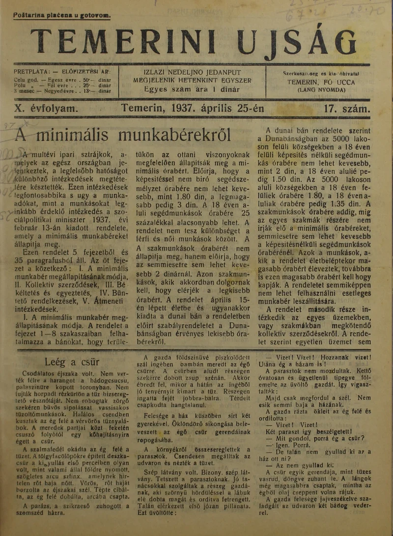 Temerini Újság 1928-1944, 10. évf. 1937. április 25. 17. sz.