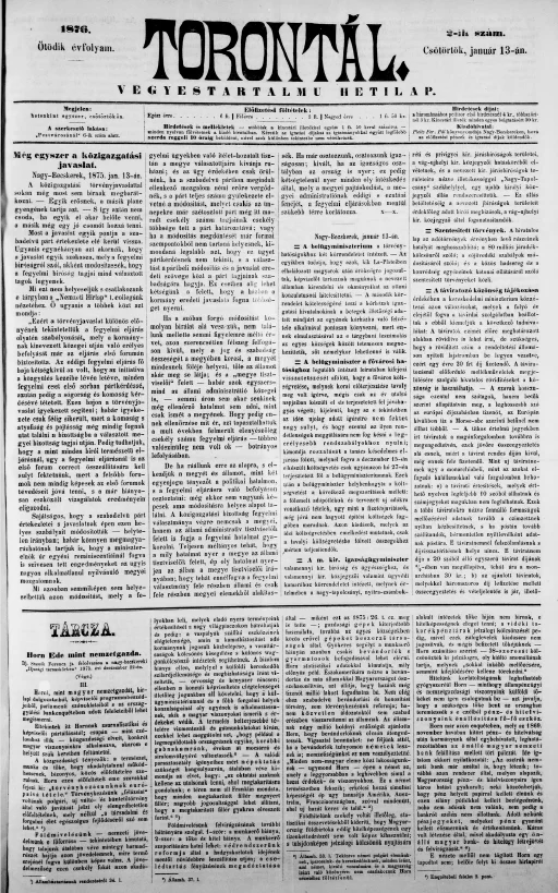 Torontál, 5. évf. 1876. január 13. 2. sz.