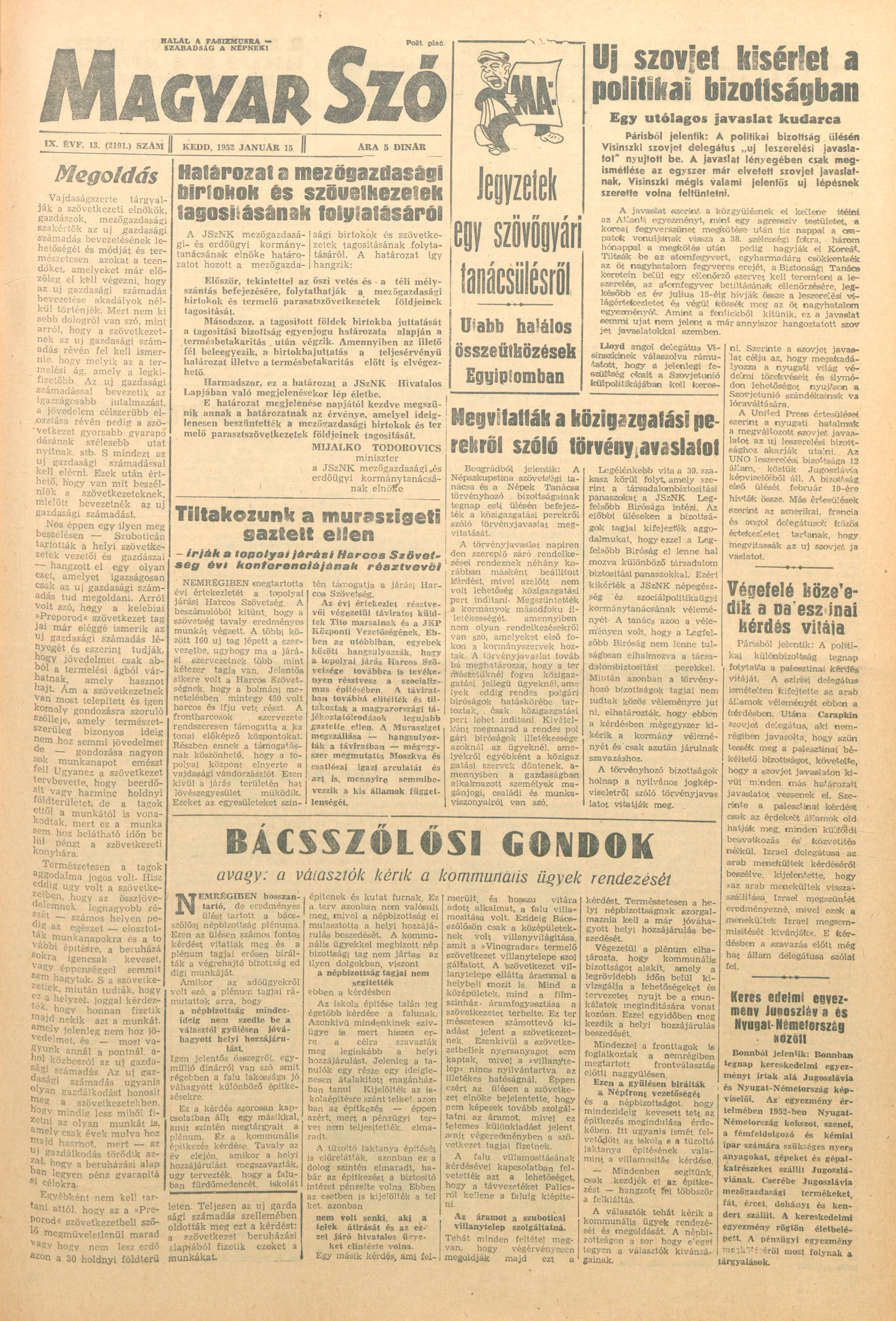 Magyar Szó, 9. évf. 1952. január 15. 13. sz. 1–14. oldal
