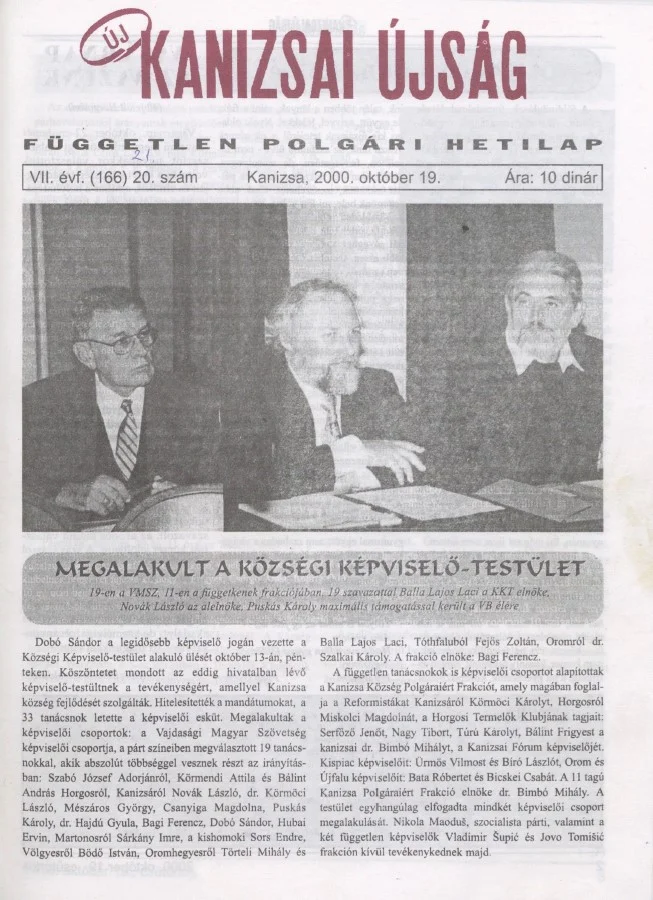 Új Kanizsai Újság, 7. évf. 2000. október 19. 21. sz.