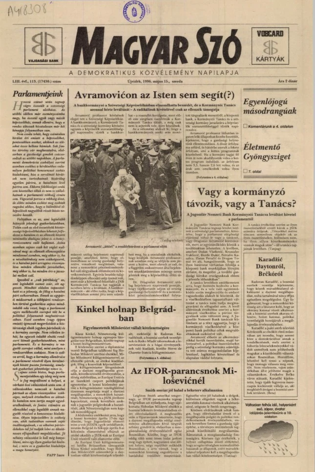 Magyar Szó, 53. évf. 1996. május 15. 113. sz. 1–16. oldal