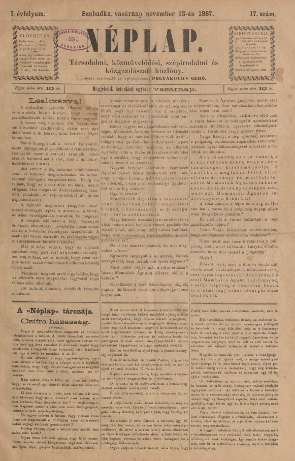 Néplap, 1. évf. 1887. november 13. 17. sz.