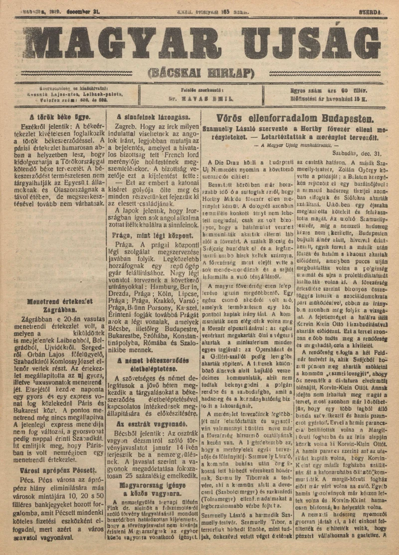 Bácskai Hirlap, 23. évf. 1919. december 31. 165. sz.