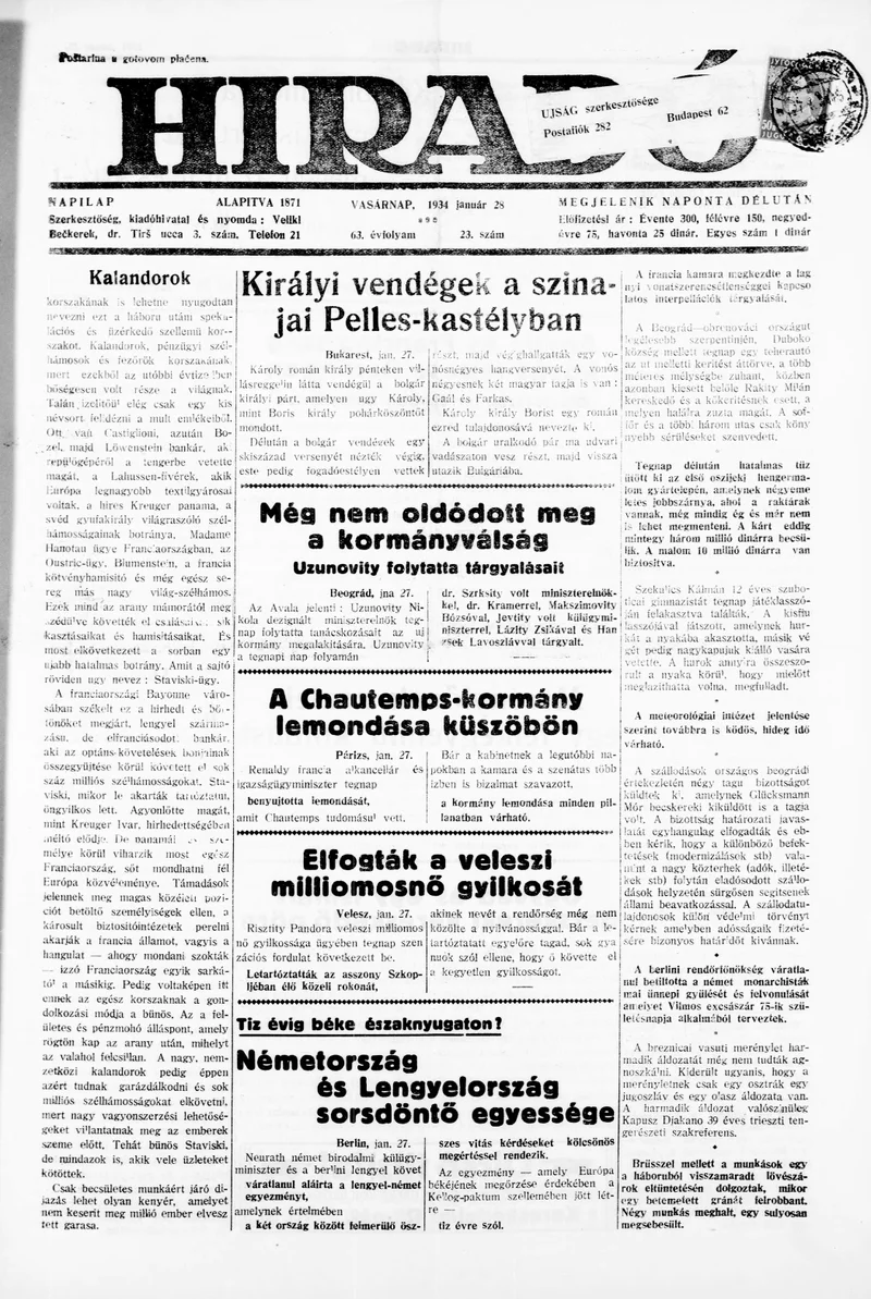 Híradó, 63. évf. 1934. január 28. 23. sz.