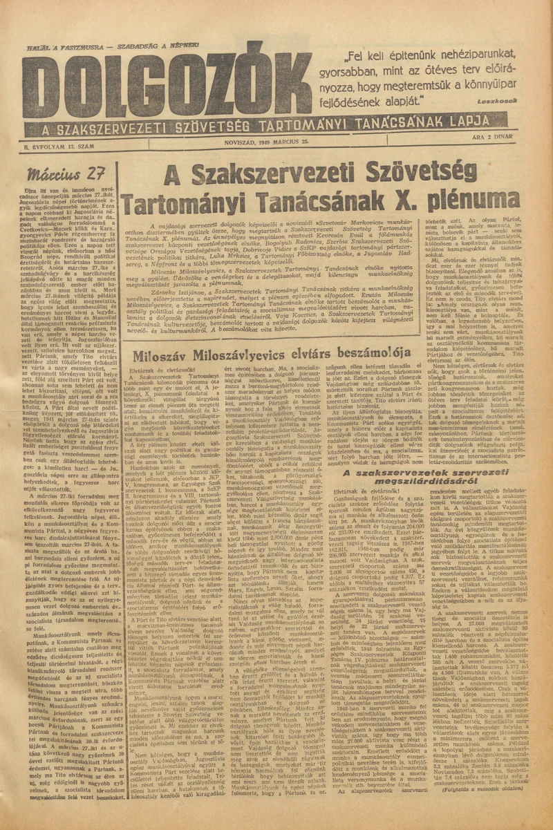 Dolgozók, 3. évf. 1949. március 25. 13. sz.