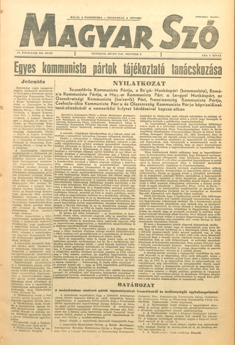 Magyar Szó, 4. évf. 1947. október 6. 245. sz. 1–4. oldal