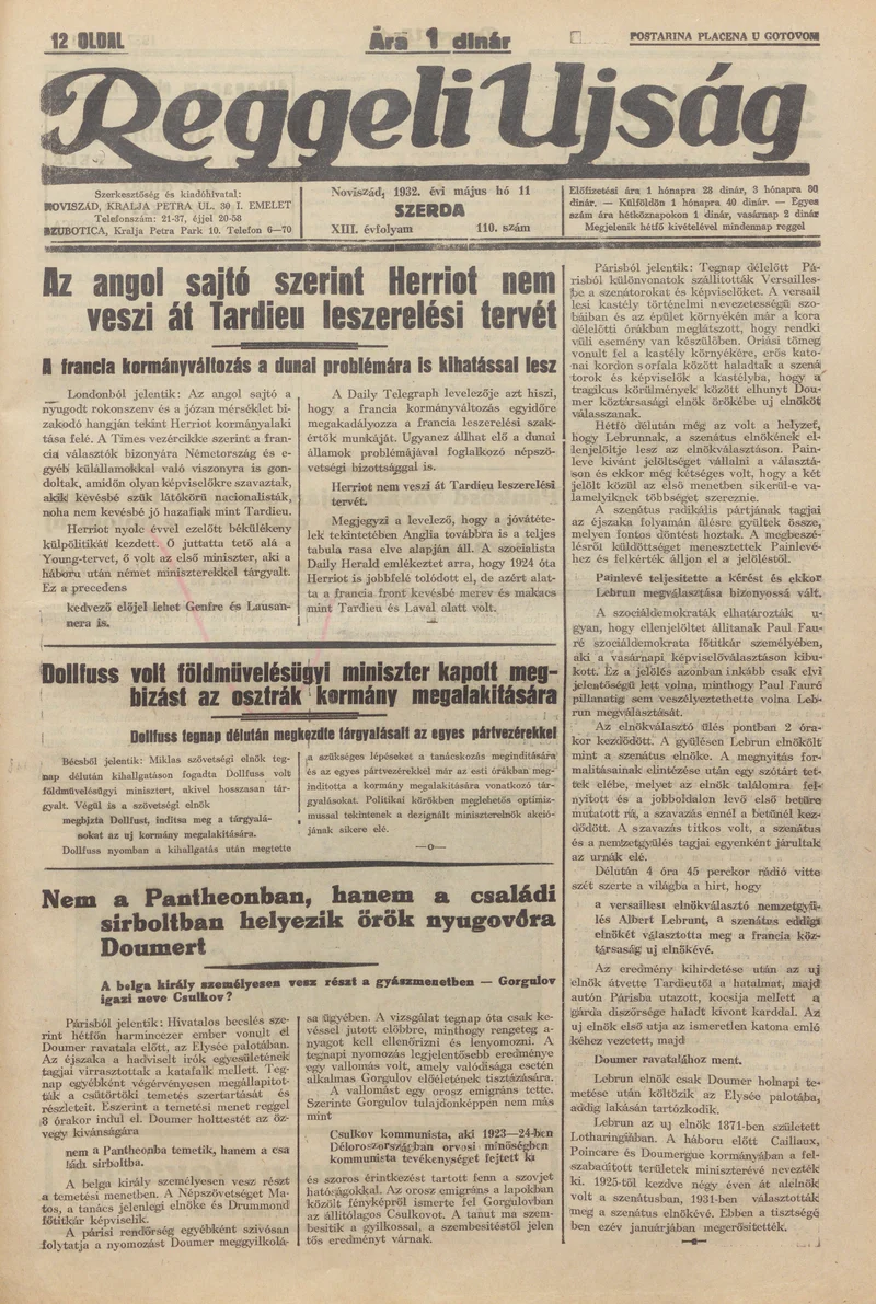 Reggeli Újság, 13. évf. 1932. május 11. 110. sz.