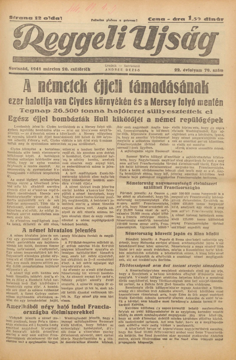 Reggeli Újság, 22. évf. 1941. március 20. 79. sz.