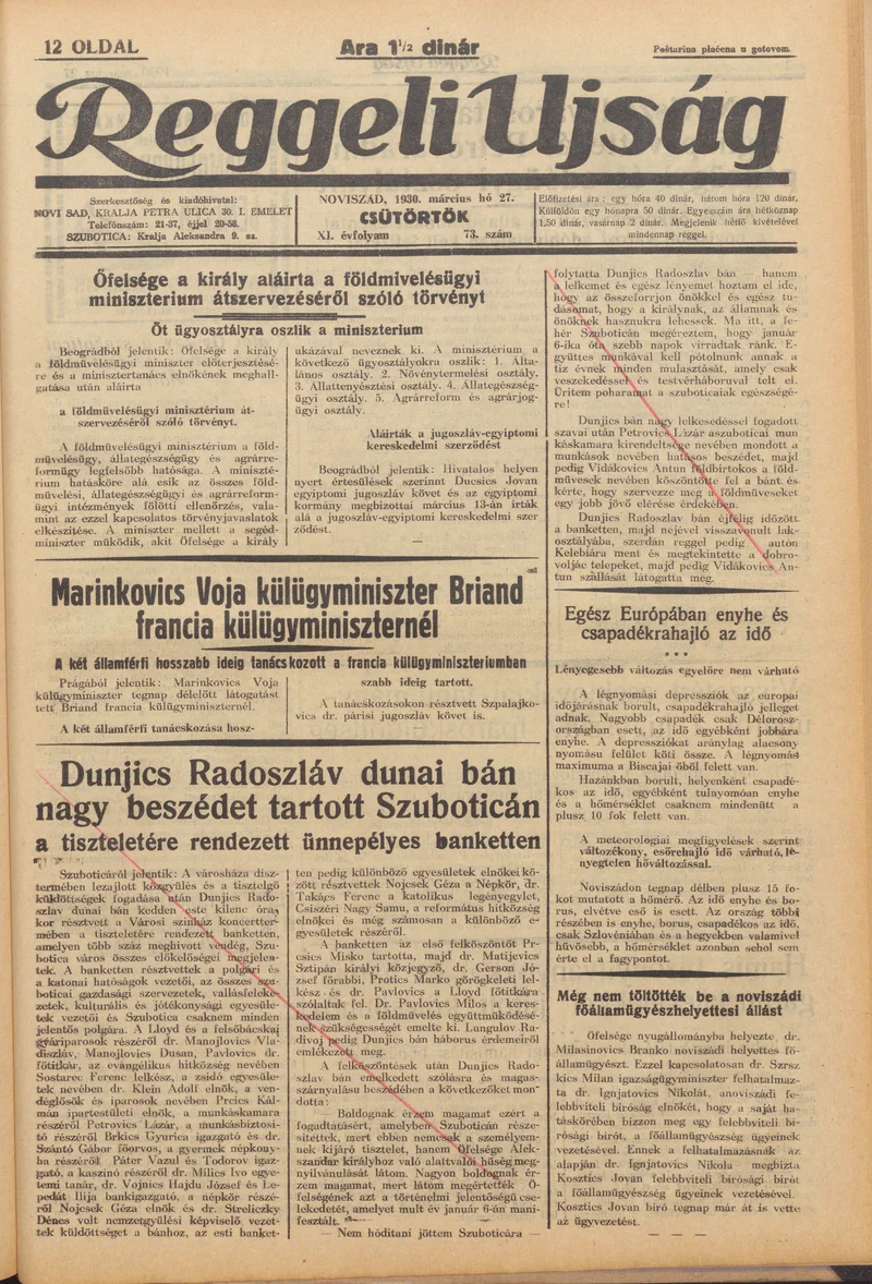 Reggeli Újság, 11. évf. 1930. március 27. 73. sz.