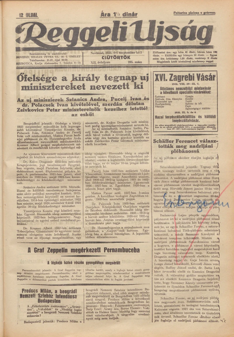 Reggeli Újság, 12. évf. 1931. szeptember 3. 205. sz.