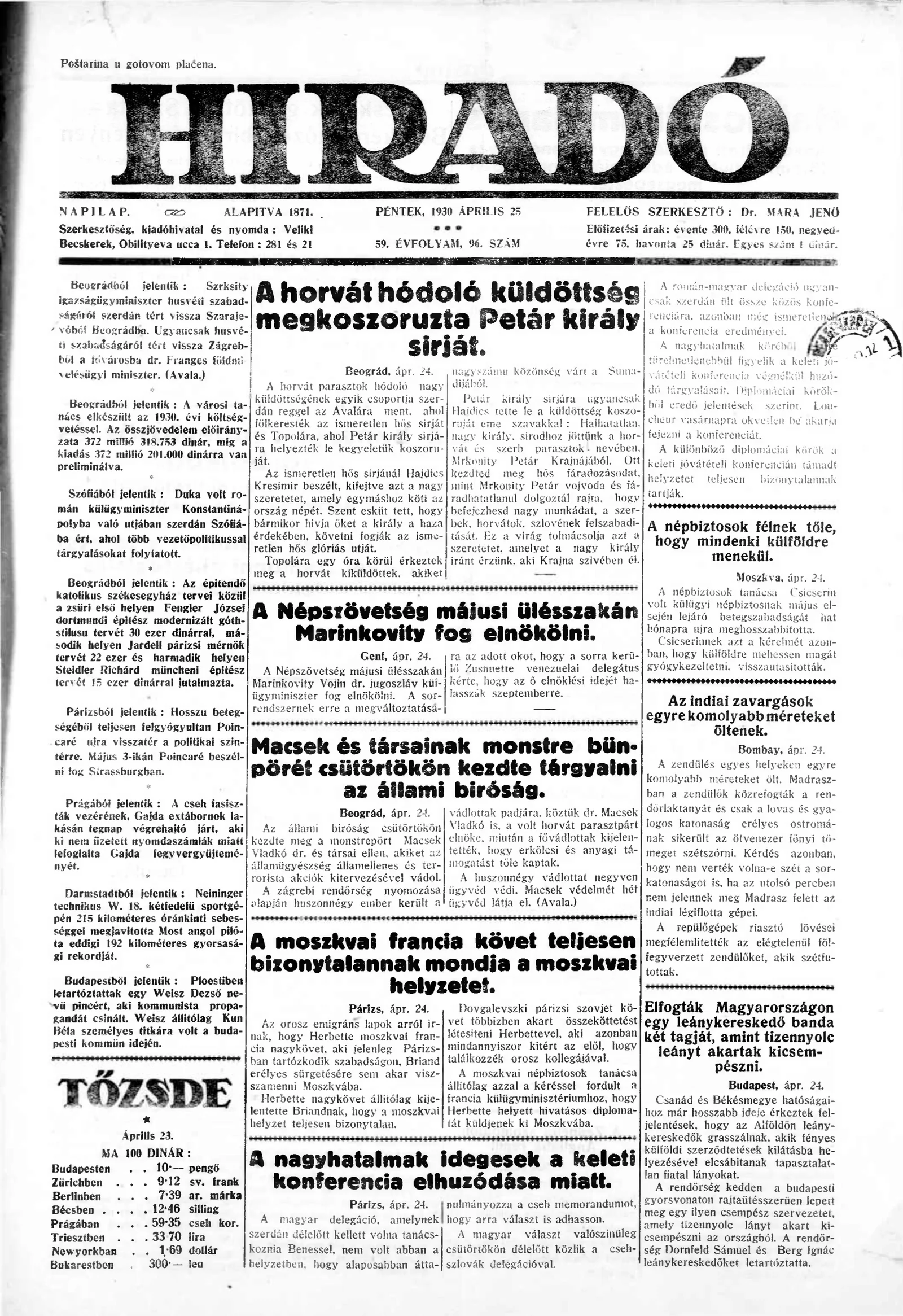 Híradó, 59. évf. 1930. április 25. 96. sz.