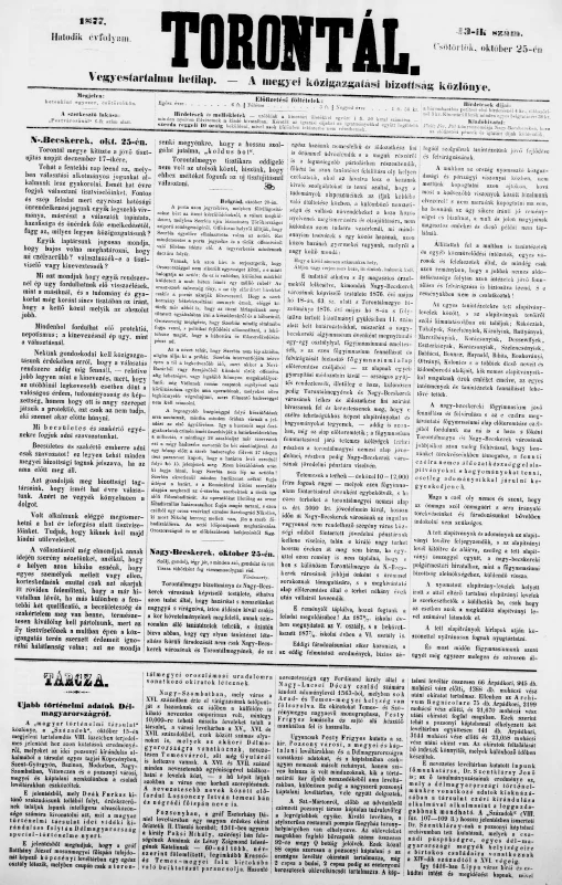 Torontál, 6. évf. 1877. október 25. 43. sz.