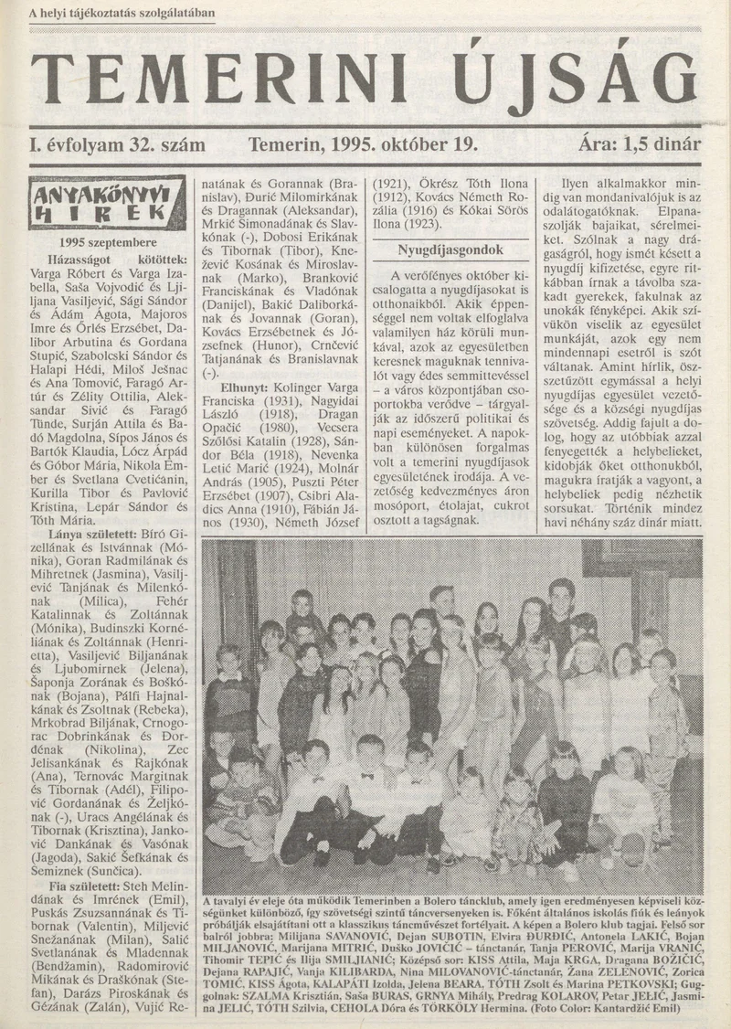 Temerini Újság, 1. évf. 1995. október 19. 32. sz.