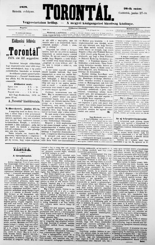 Torontál, 7. évf. 1878. június 27. 26. sz.