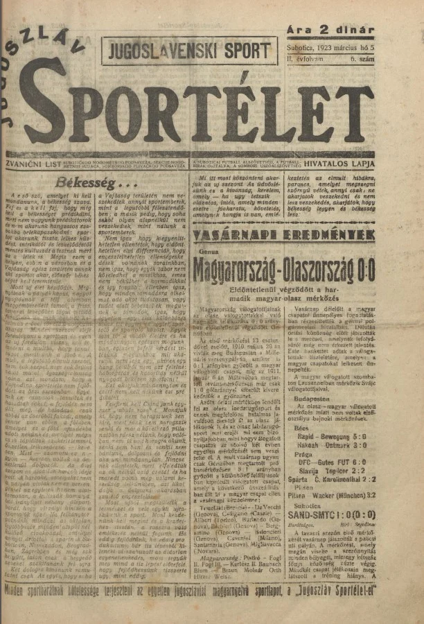 Jugoszláv sportélet, 2. évf. 1923. március 5. 6. sz.