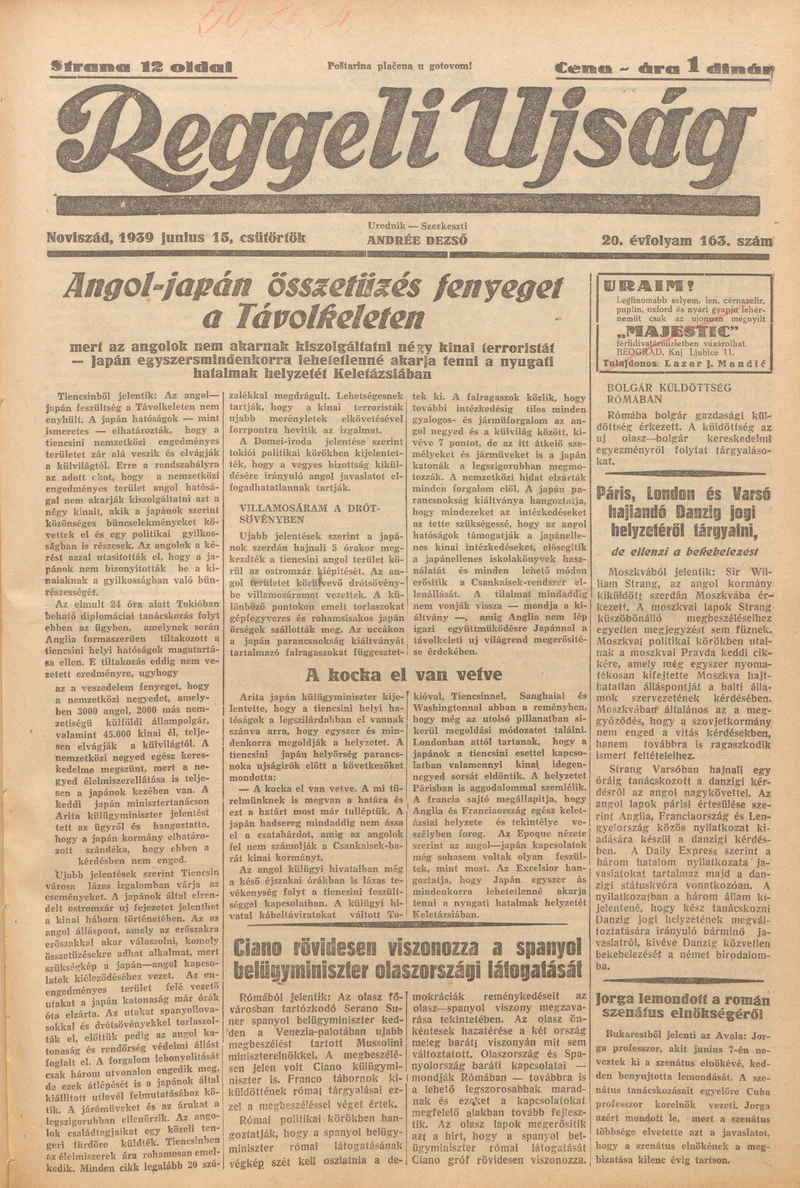 Reggeli Újság, 20. évf. 1939. június 15. 163. sz.
