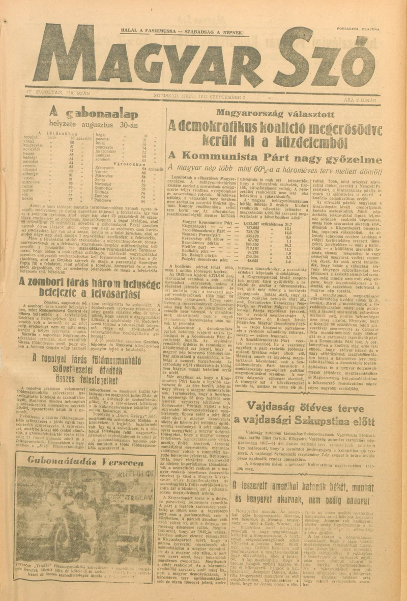 Magyar Szó, 4. évf. 1947. szeptember 2. 216. sz. 1–6. oldal