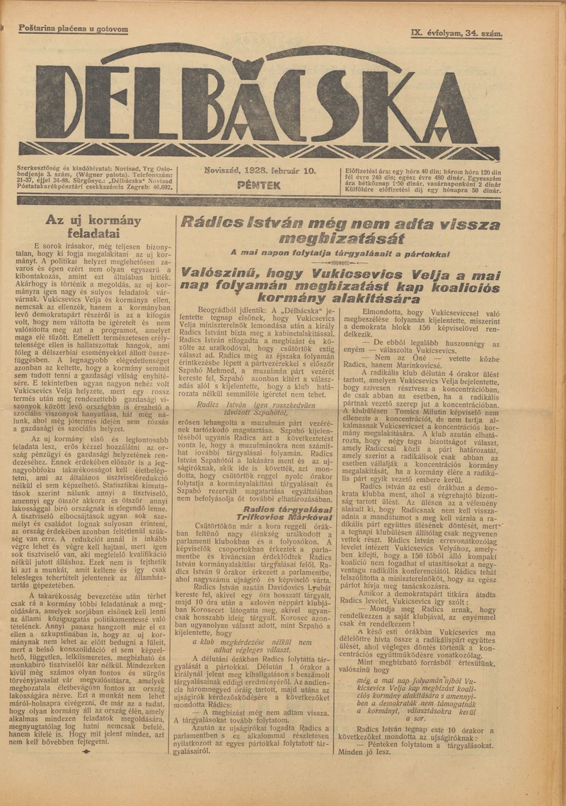 Délbácska, 9. évf. 1928. február 10. 34. sz.