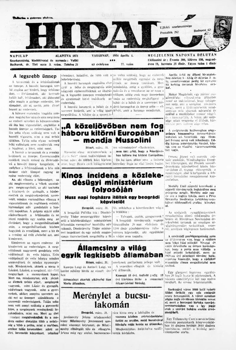 Híradó, 63. évf. 1934. április 1. 77. sz.