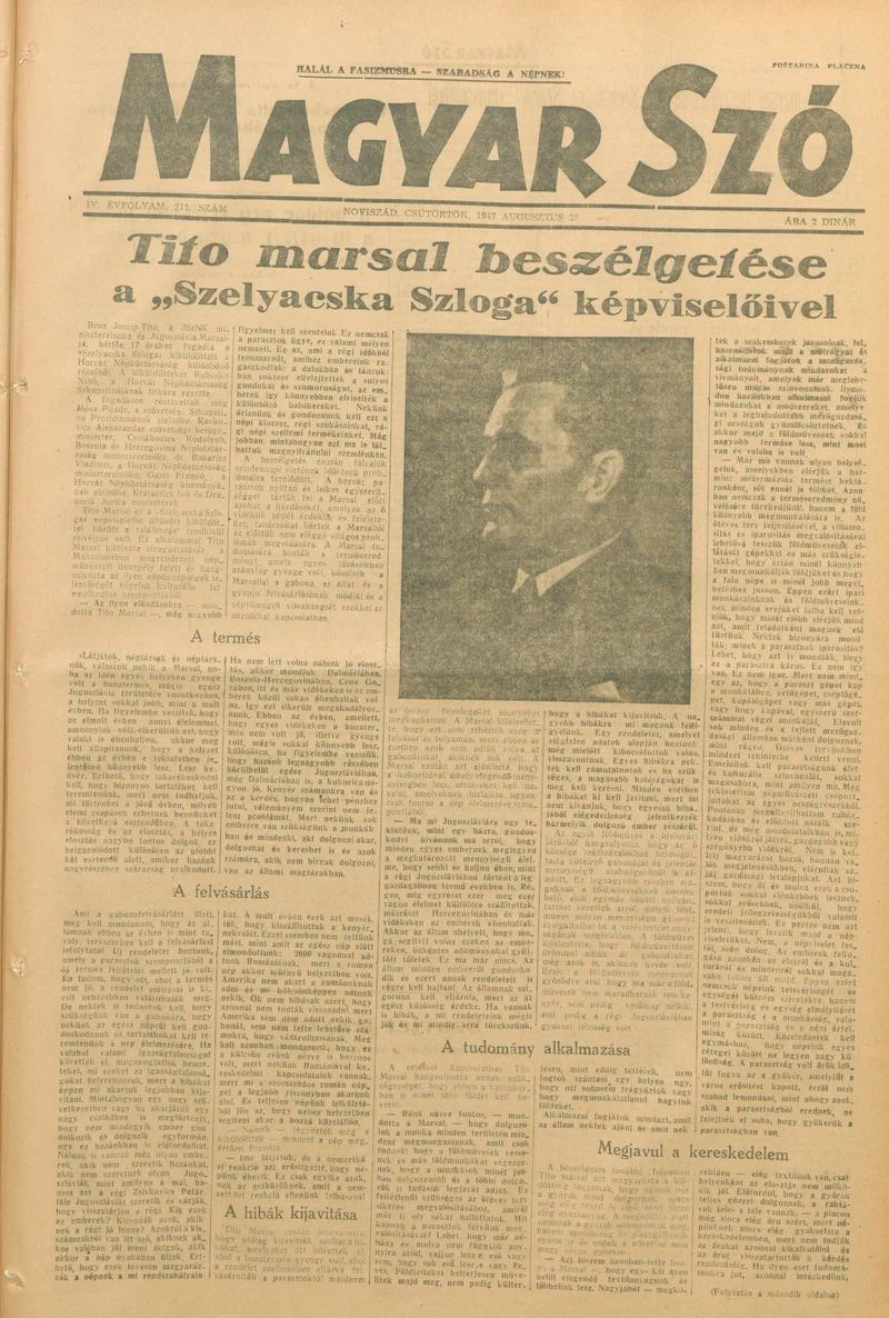 Magyar Szó, 4. évf. 1947. augusztus 28. 211. sz. 1–8. oldal