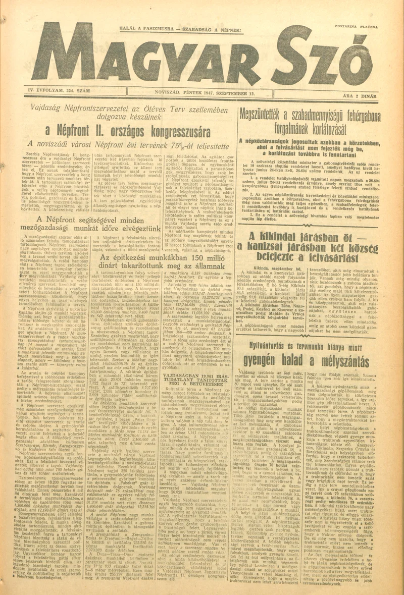 Magyar Szó, 4. évf. 1947. szeptember 12. 224. sz.