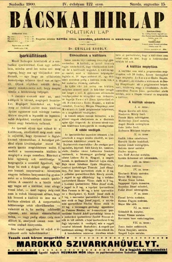 Bácskai Hirlap, 4. évf. 1900. augusztus 15. 122. sz.