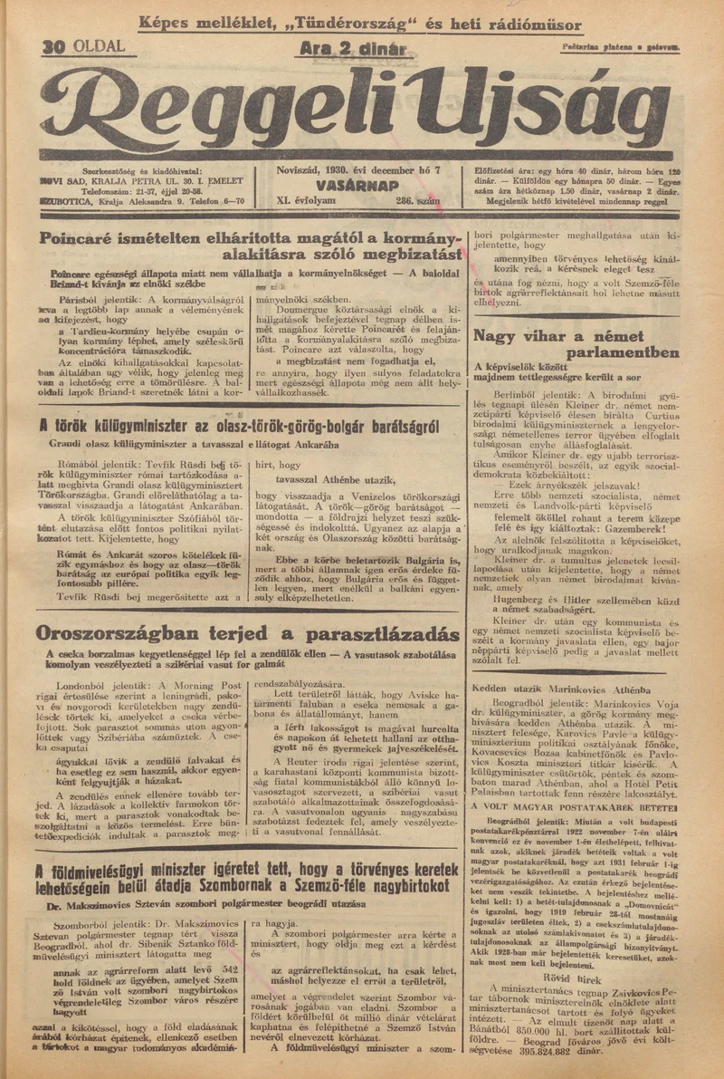 Reggeli Újság, 11. évf. 1930. december 7. 286. sz.
